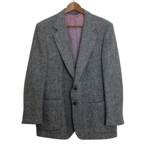 Vintage Harris Tweed Sport Coat Mens 44S Grey Blue Wool Retro Blazer Jacket - Picture 2 of 15